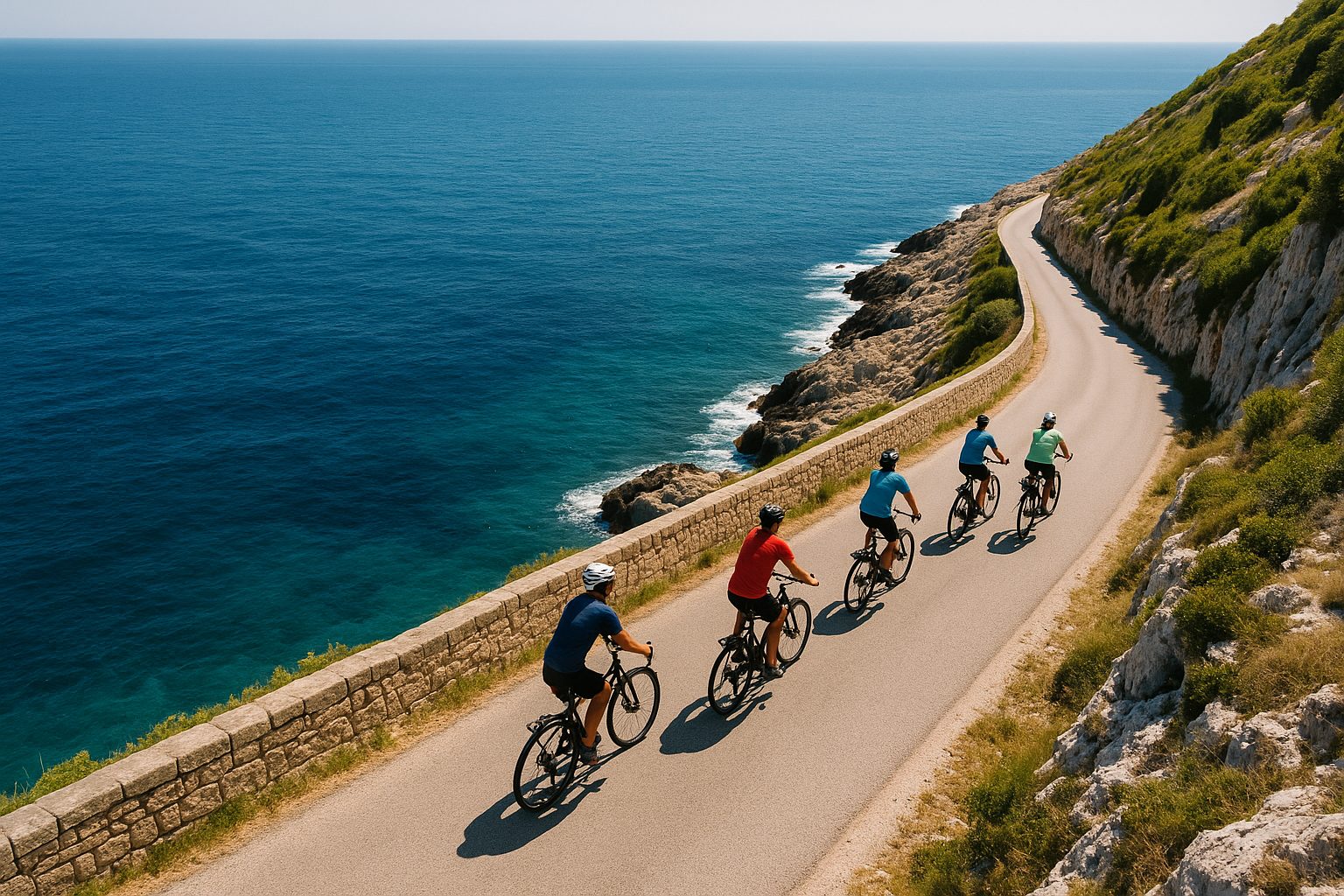 Cyclists on the Adriatic cliffs