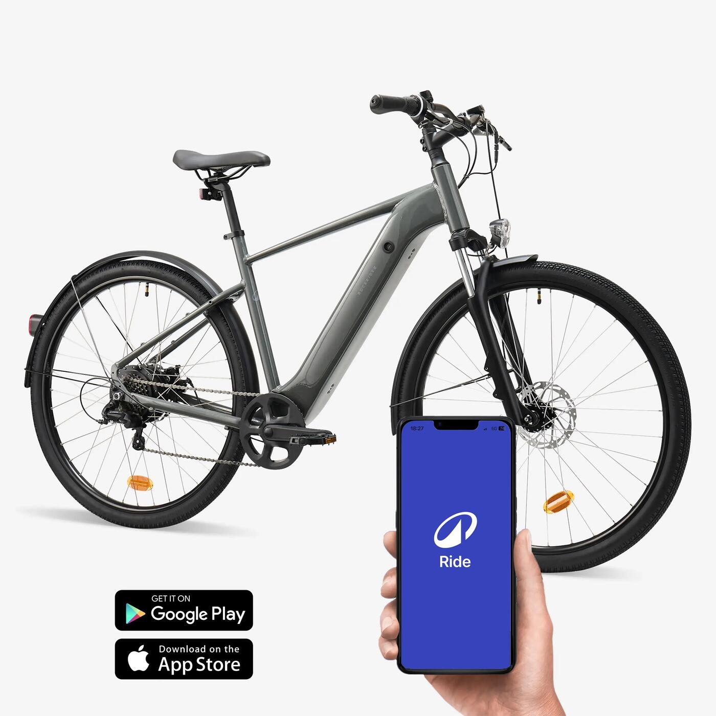 Rockrider E-ACTV 100 — e-bike for rent in Lecce and Salento, front three-quarter view