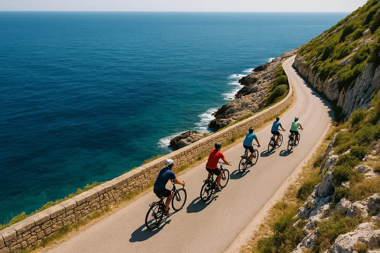 Cyclists on the Adriatic cliffs
