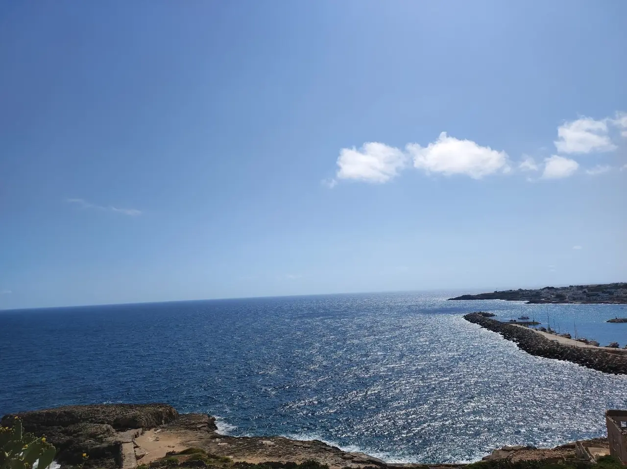 The sea at Santa Maria di Leuca, with the harbour breakwater on the right